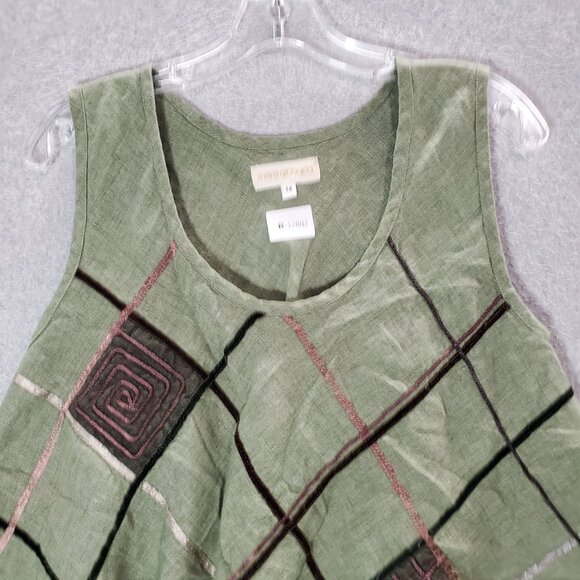 Mara Gibbucci Women Top Medium‎ Green Linen Tank Lagenlook Scoop Neck Tied Back - Picture 9 of 9